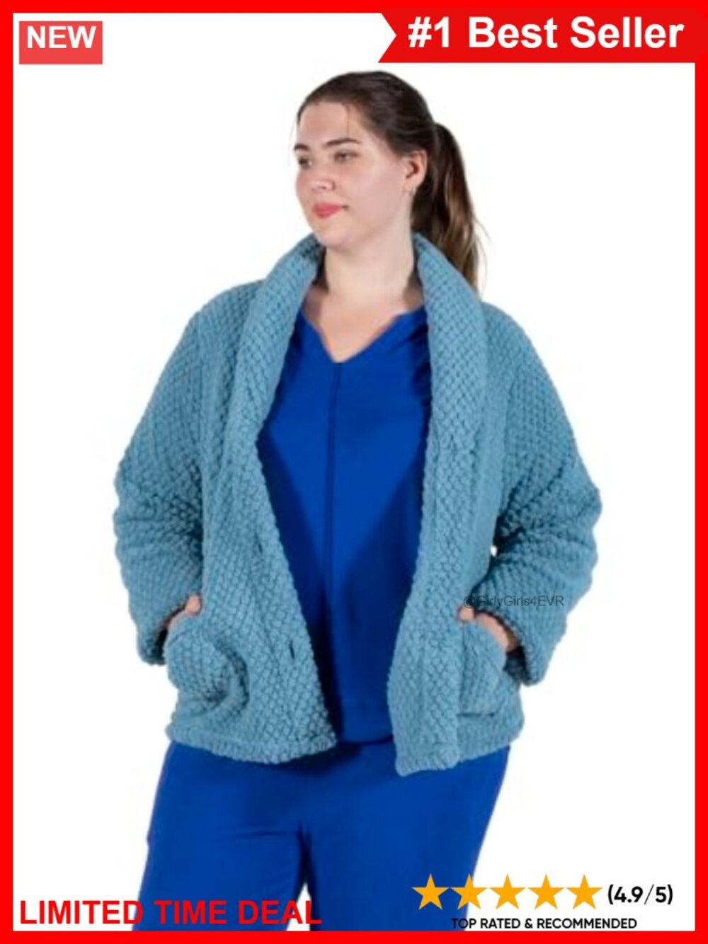 Women's Fleece Bed Jacket Notched Collar Button Front Long Sleeve